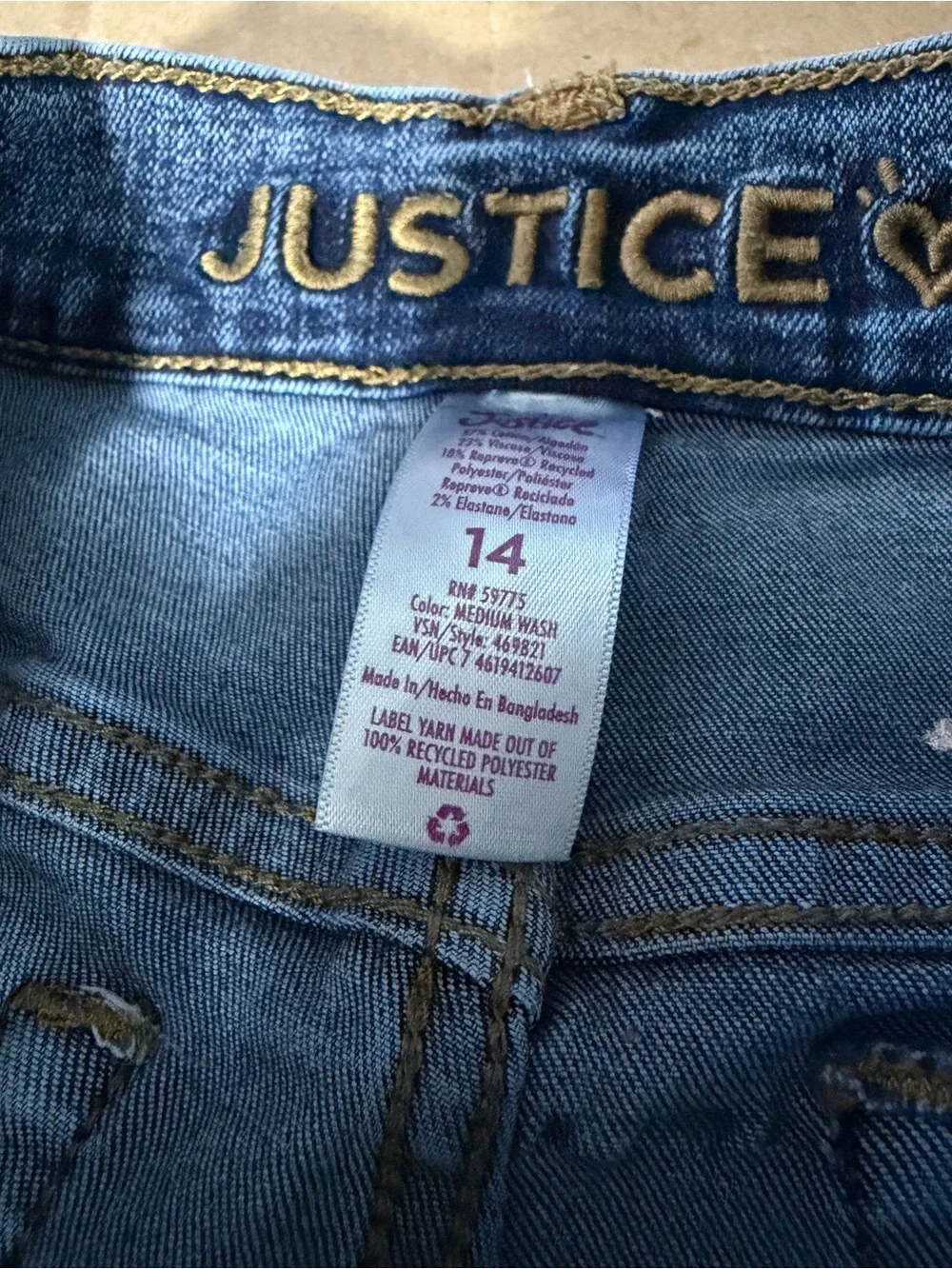 Justice Girls High-Rise Destructed Mini Mom Jean - Size 14